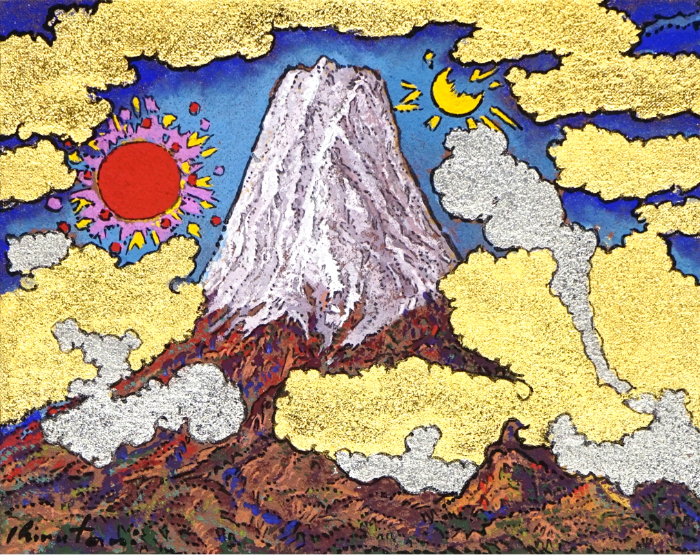 「蒼天旭日雲湧富士」