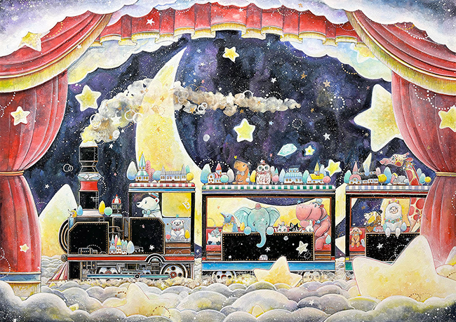 汽車に乗って　アクリル画　原画 汽車に乗ってアクリル画原画