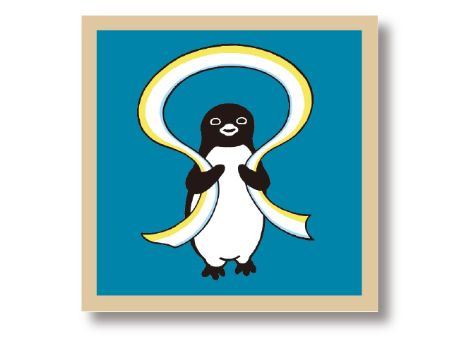 額装シルクスクリーン ペンギンと虹の羽衣