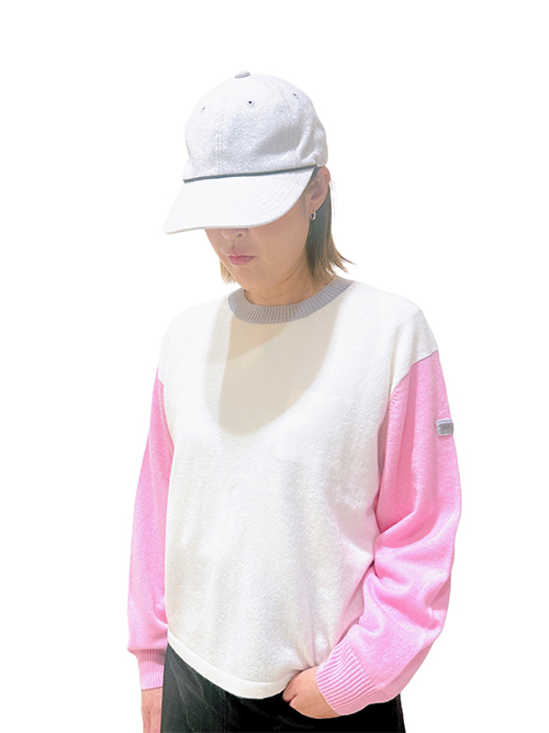 カシミヤ配色クルーセーター