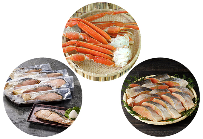 北海道産 焼鮭塩麴漬切身、訳ありずわいがに脚 ボイル冷凍、北海道産 生秋鮭切身 無塩