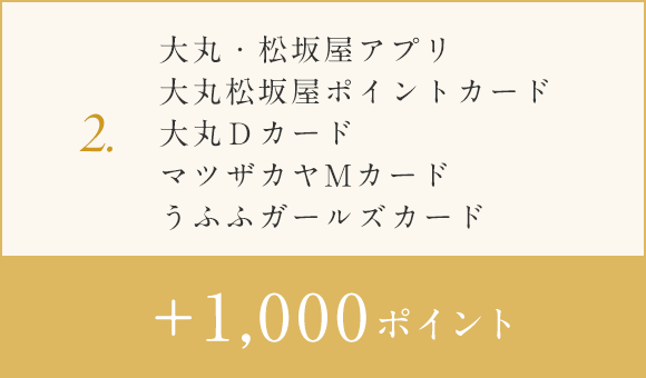 2.大丸松坂屋ポイントカード・大丸Ｄカード・マツザカヤMカード・うふふガールズカード+1000ポイント