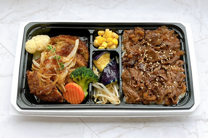 シャリピンソースハンバーグ&黒毛和牛の焼肉BENTO