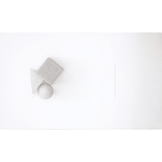 「赤い線と3つのフォルムのコンポジションNo.3」