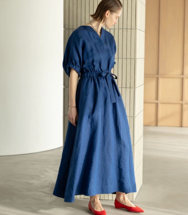 エブール ピュアリネンヘリンボーンワンピース