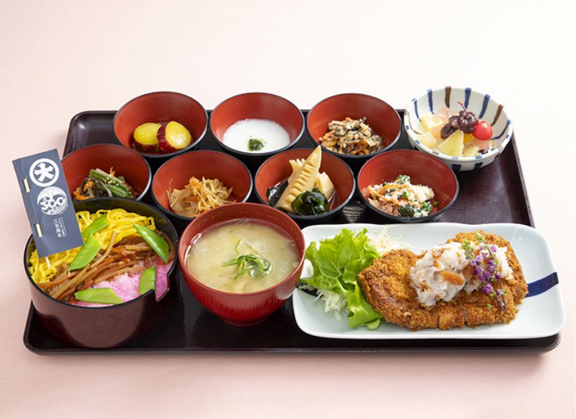 季節の贅沢 堺 銀シャリ げこ亭「春の彩り三色ご飯と梅香るおろしとんかつ御膳」