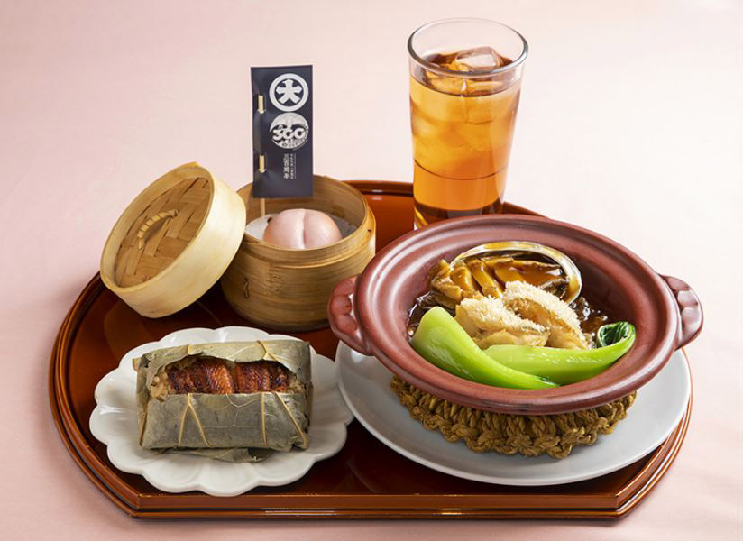 中国料理 梅梅「春の桜鯛のオイスターソースとうなぎの蓮の葉包み・桃饅頭セット」