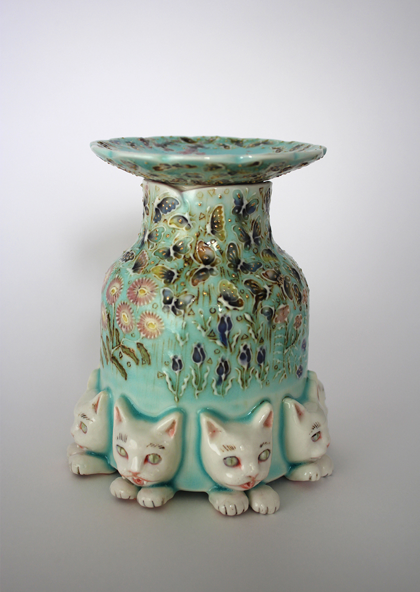 「猫守りの蓋付き花器」