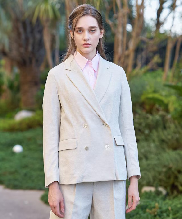 〈マルシェメルチェリア ドレステリア〉リネンブレンドオックスダブルジャケット