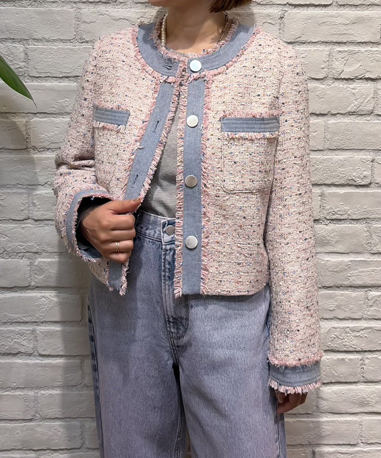 〈アルページュストーリー〉スラブツイルストレッチオーバーサイズダブルジャケット