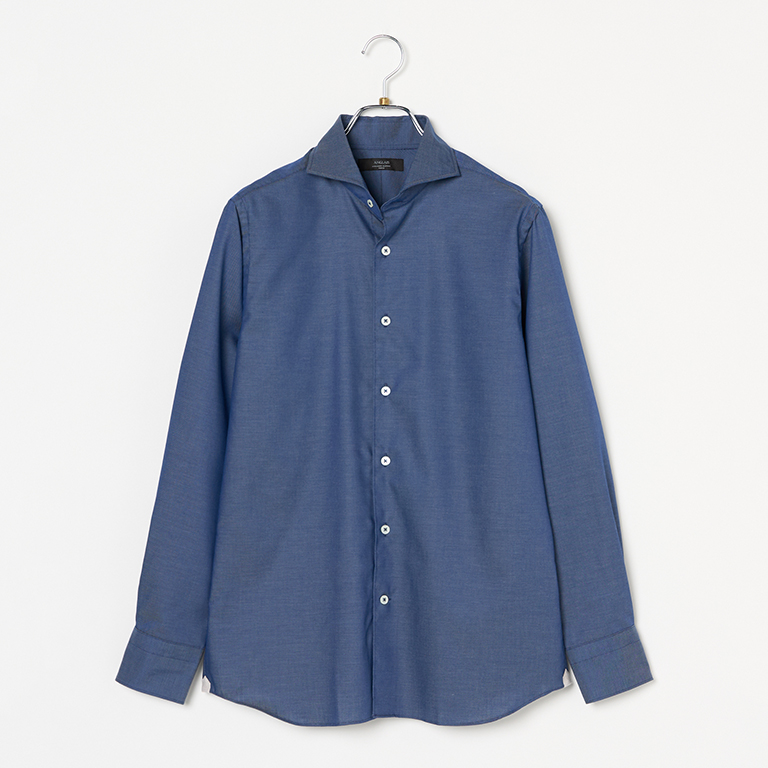 〈アングレー〉ツイルシャンブレーホリゾンタルカラーシャツ(Slim Fit)