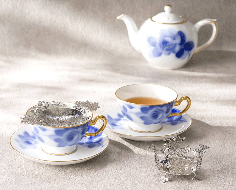 〈D-ecrudesign〉ティーストレーナー〈大倉陶園〉ティー・コーヒー碗皿