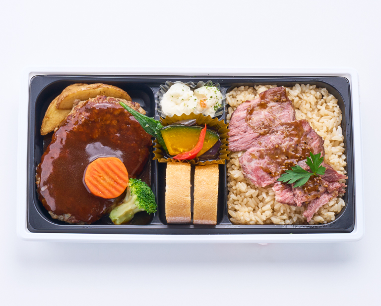 〈イーション〉デミグラスハンバーグ＆牛サガリのガーリックライス御膳