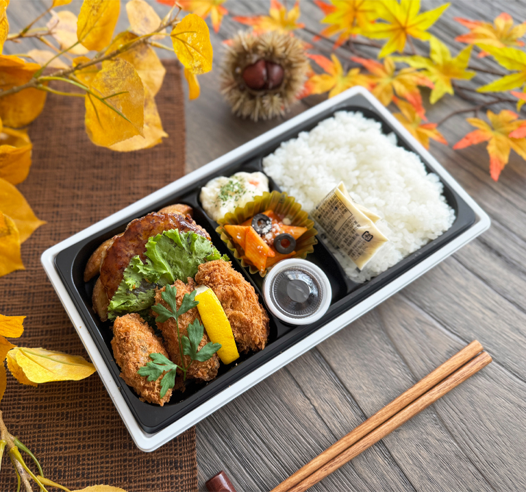 〈イーション〉広島県江田島産牡蠣のフライ＆ハンバーグ御膳