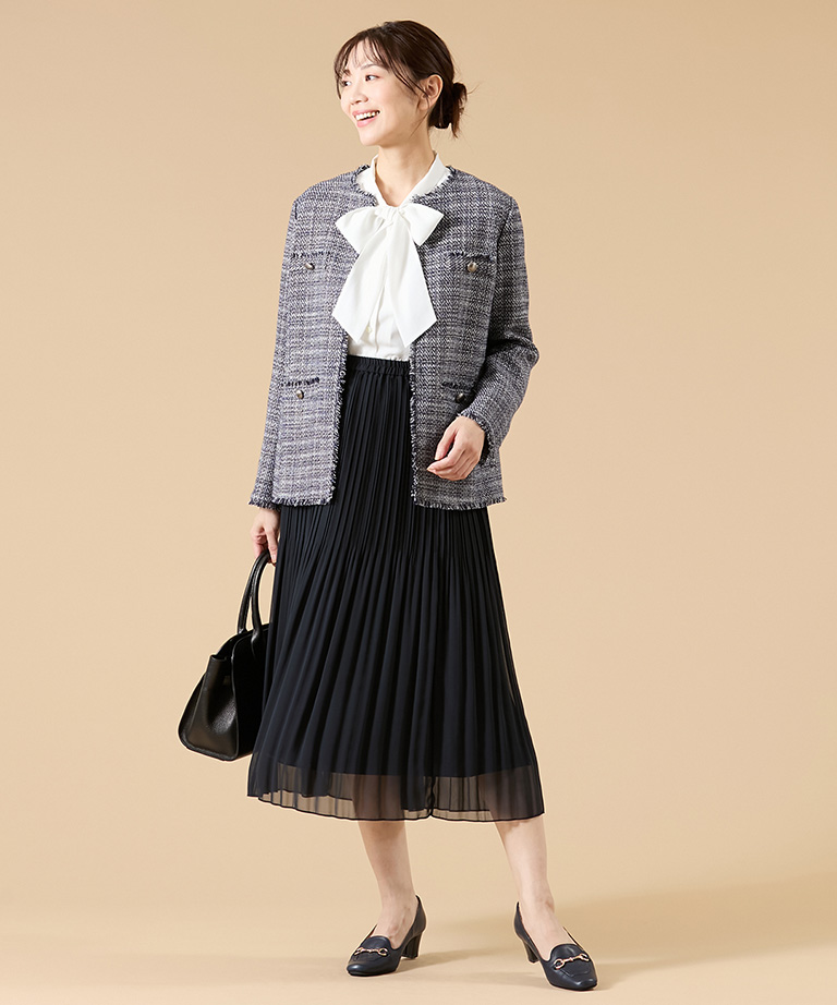 〈ニューヨーカー〉ソフトミックスツィード　ノーカラージャケット