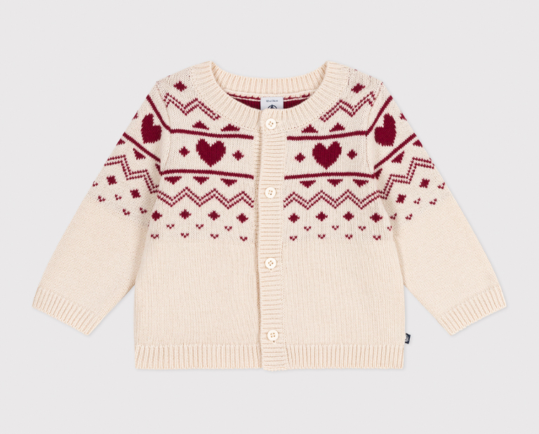 〈プチバトー〉ハート柄カーディガン(ベビー)