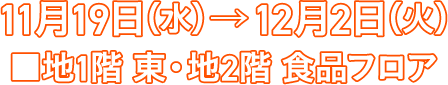 1月19日(水)→12月2日(火)地1階 東・地2階 食品フロア