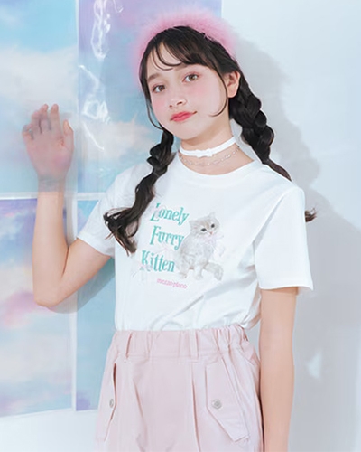 〈メゾピアノジュニア〉Lonely Kitten Tシャツ
