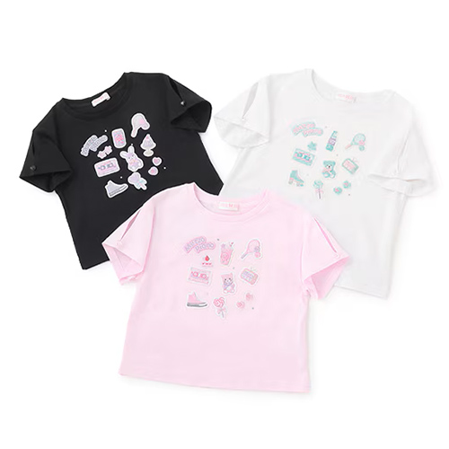 〈メゾピアノ〉ステッカーアップリケ　半袖Tシャツ