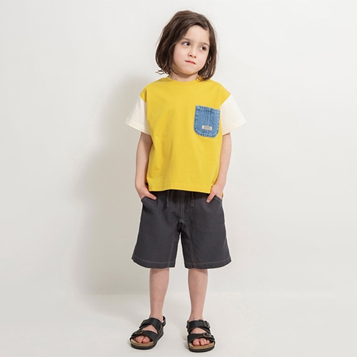 〈ブランシェス〉デニムポケット半袖Tシャツ