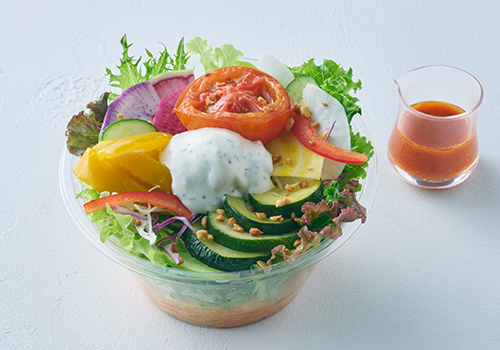 野菜一日分 350(サンゴーマル)サラダ カゴメ「野菜一日これ一本」使用ドレッシング付き